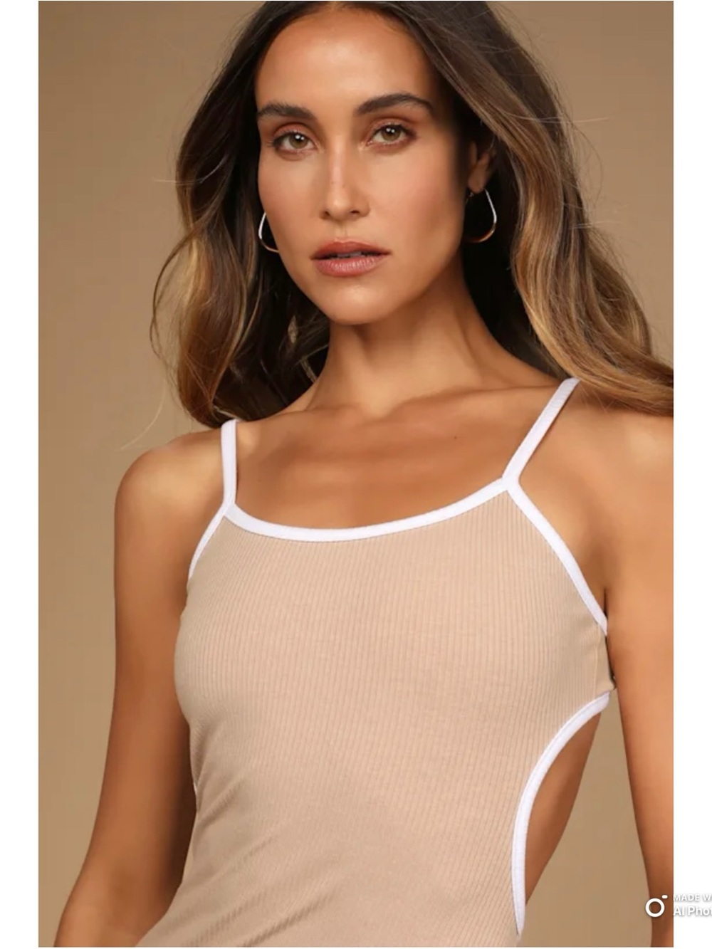 Lulus Medium Something About Her Beige Color Block Ribbed Backless Midi Dress - Picture 4 of 14